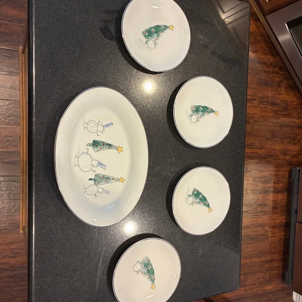 Eddie Bauer 90s Collectible Christmas Dinnerware Set 1 Serving and 4 Salad Plate